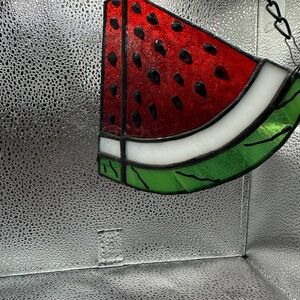 Colorful hand painted Stain Glass watermelon slice.